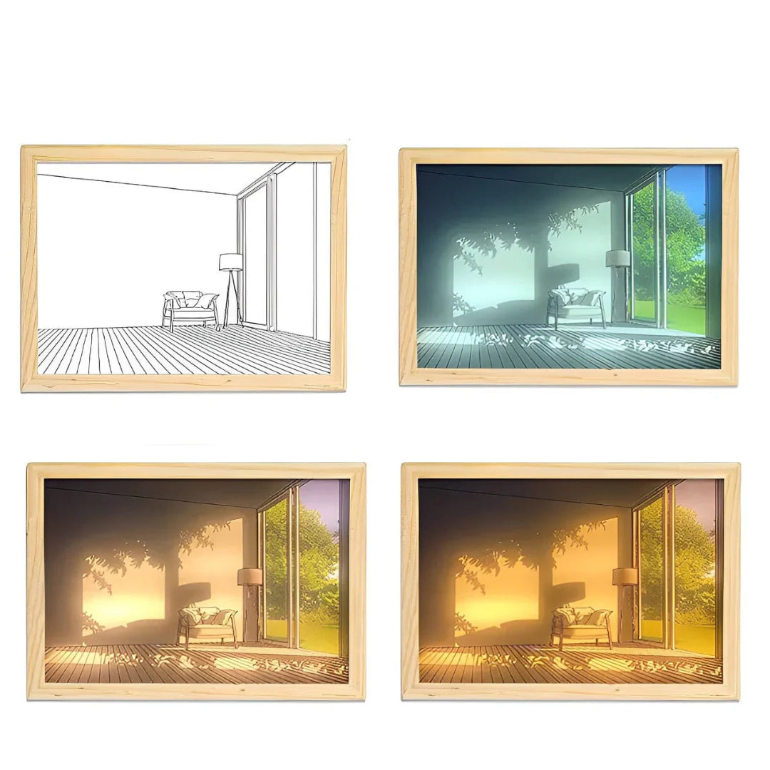 Sunset LED Light Painting Art Frame - 3 Color Lights