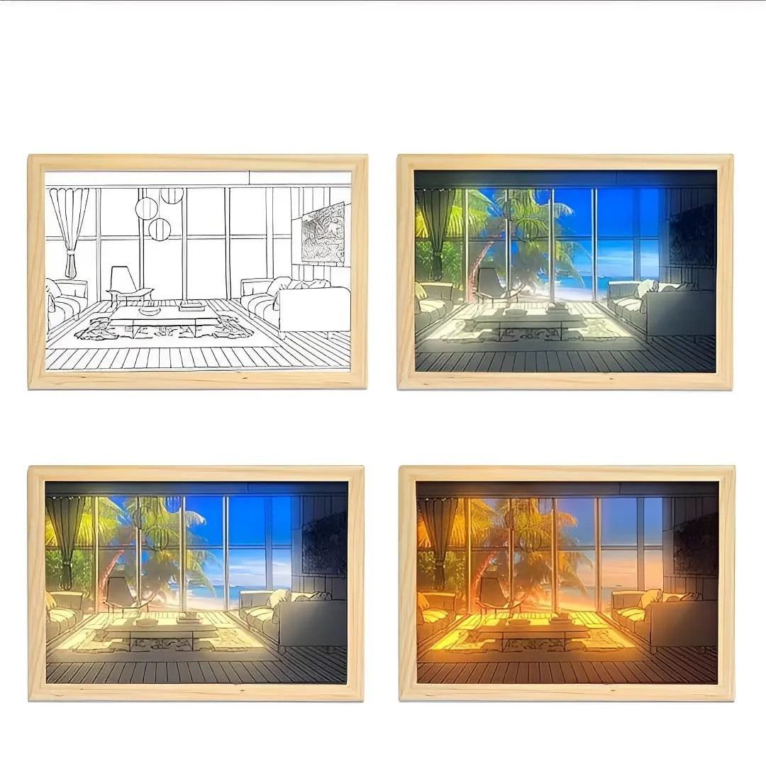 Sunset LED Light Painting Art Frame - 3 Color Lights