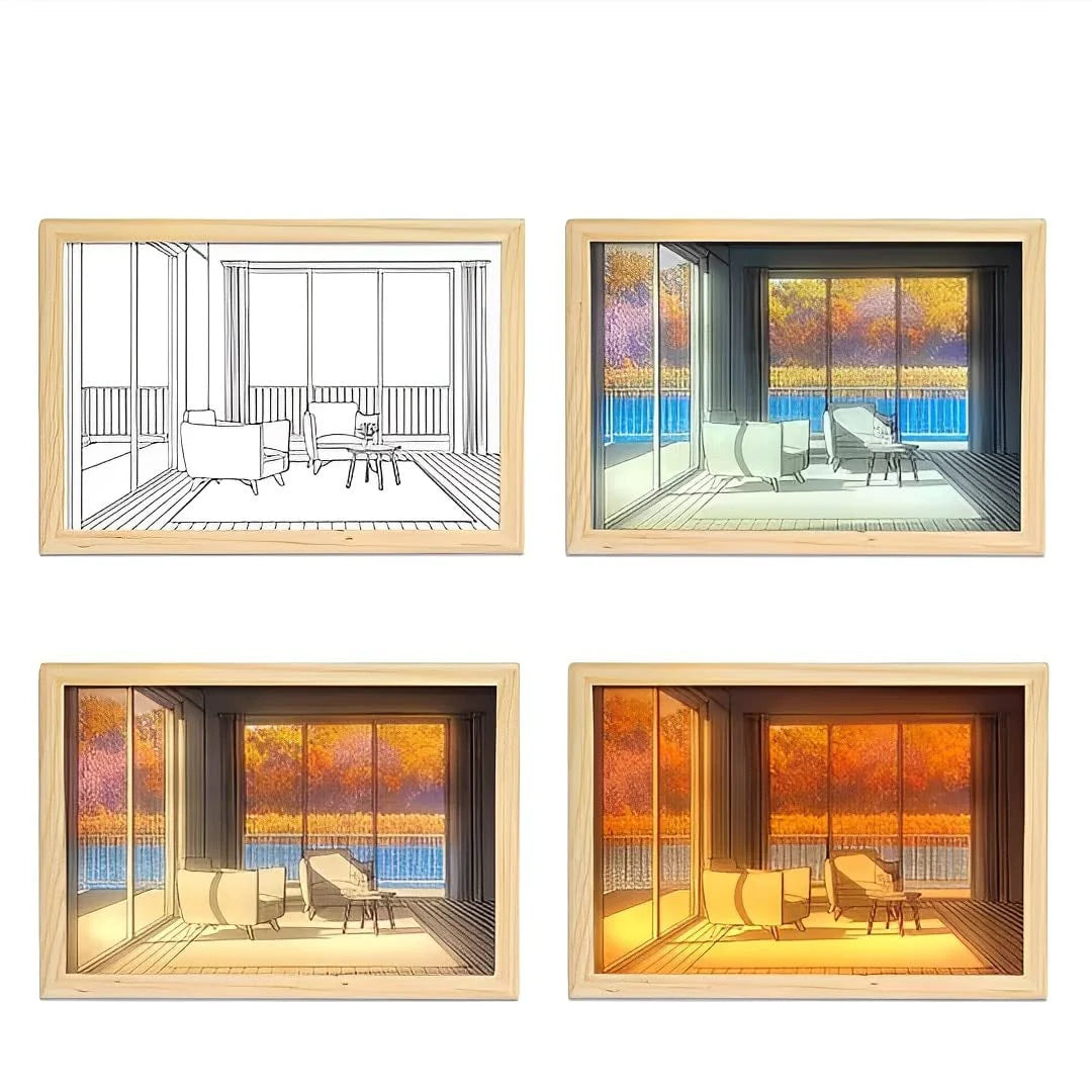 Sunset LED Light Painting Art Frame - 3 Color Lights