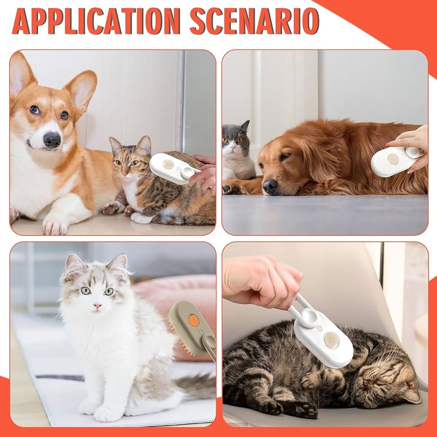 3-in-1 Steam Brush for Dogs and Cats | Silicone Massage & Grooming Comb
