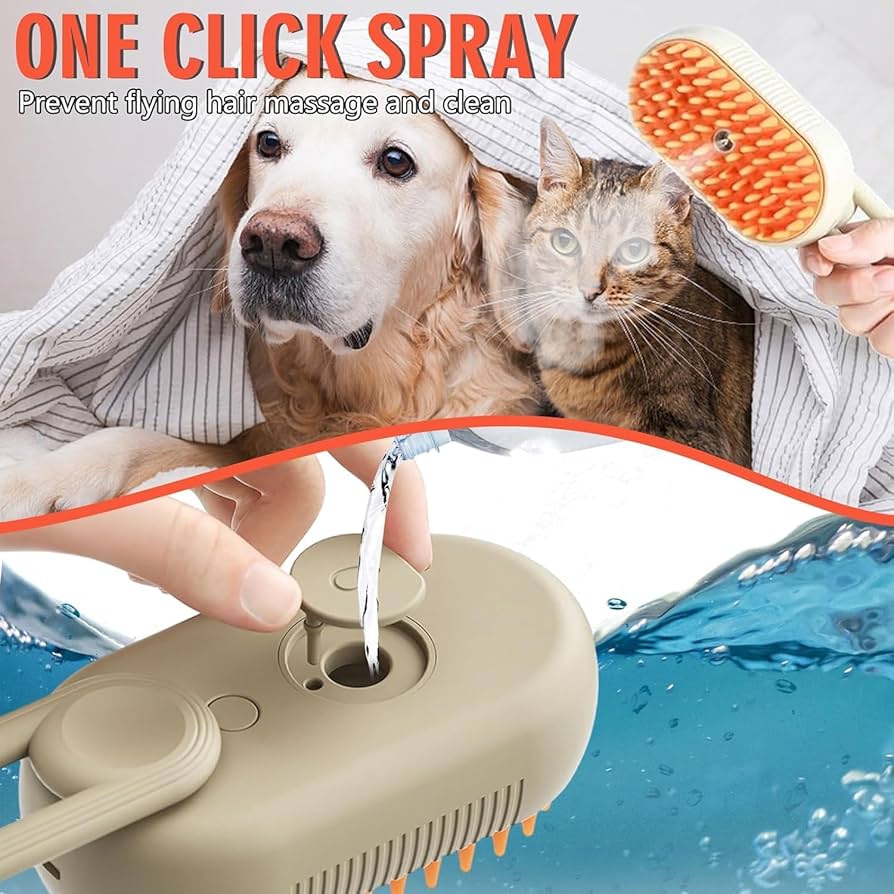 3-in-1 Steam Brush for Dogs and Cats | Silicone Massage & Grooming Comb