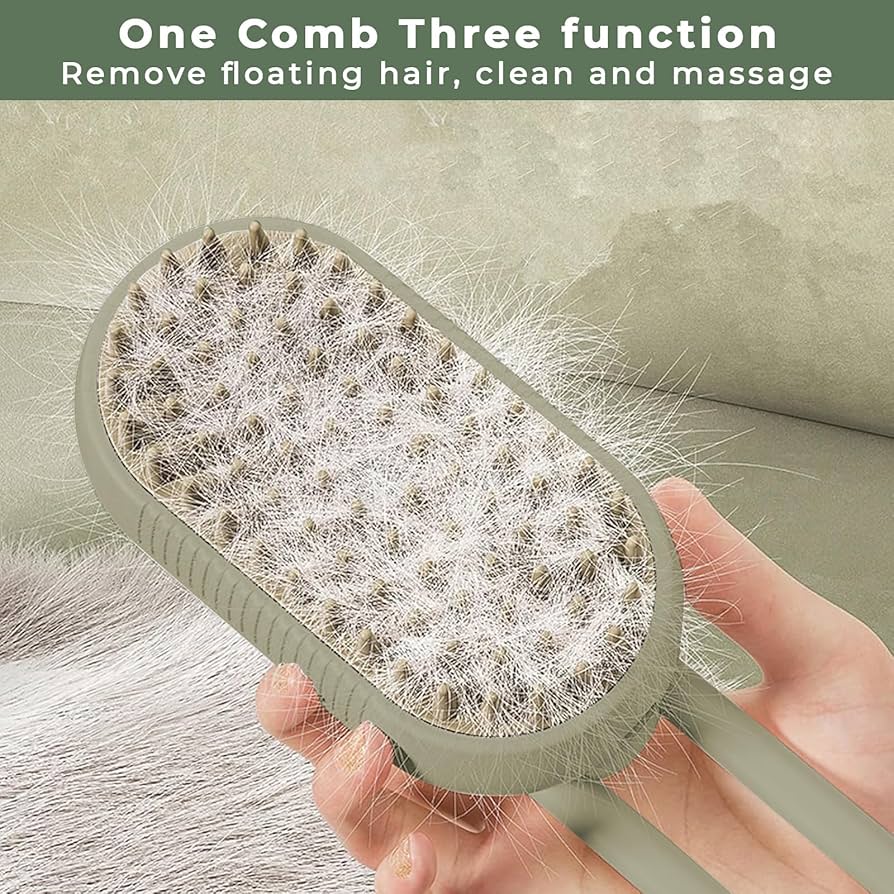 3-in-1 Steam Brush for Dogs and Cats | Silicone Massage & Grooming Comb