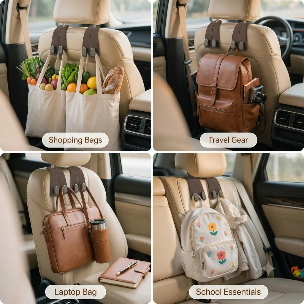 Premium Leather Car Seat Hook Organizer – Elite Edition