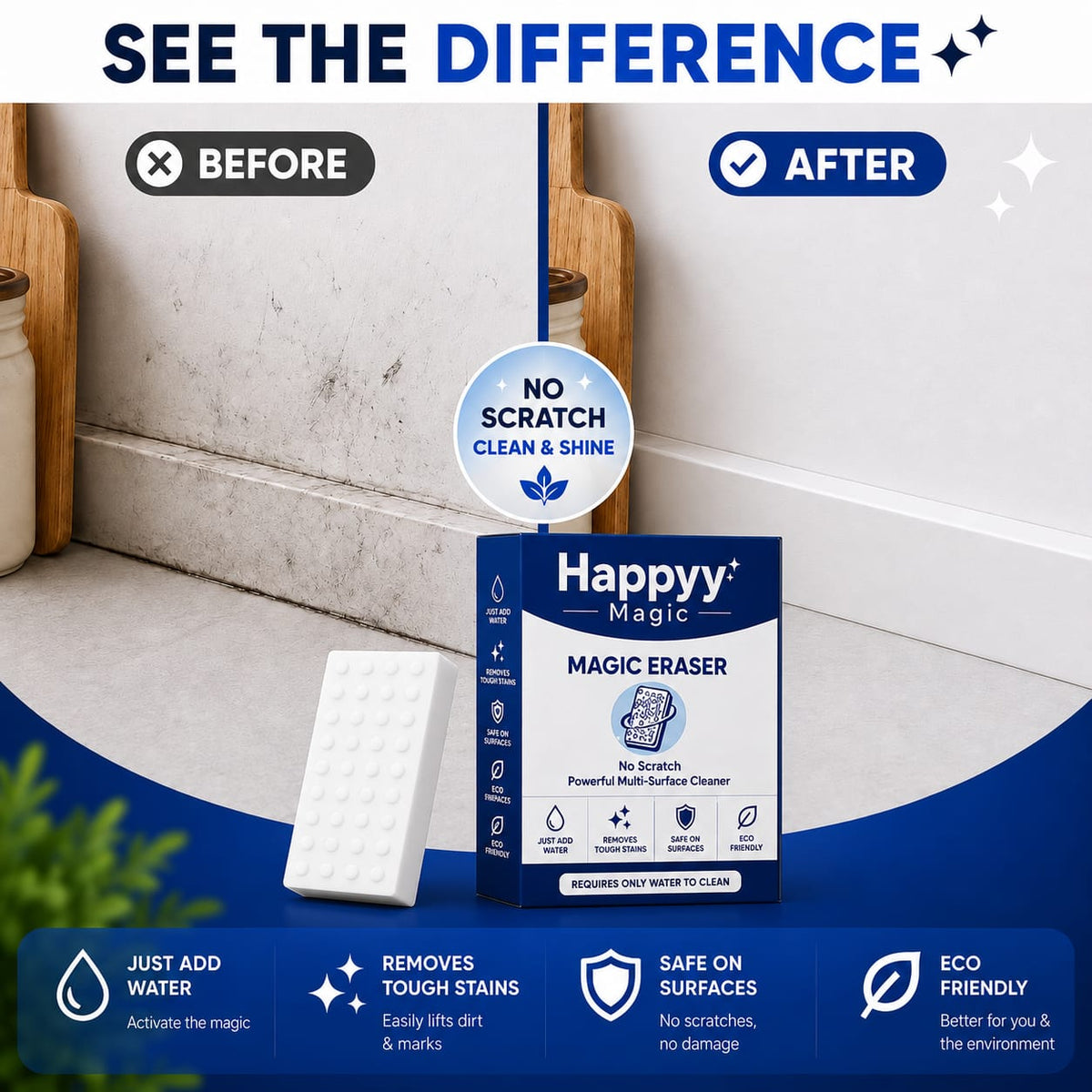 Happyy Magic Eraser – Powerful Multi-Surface Cleaning