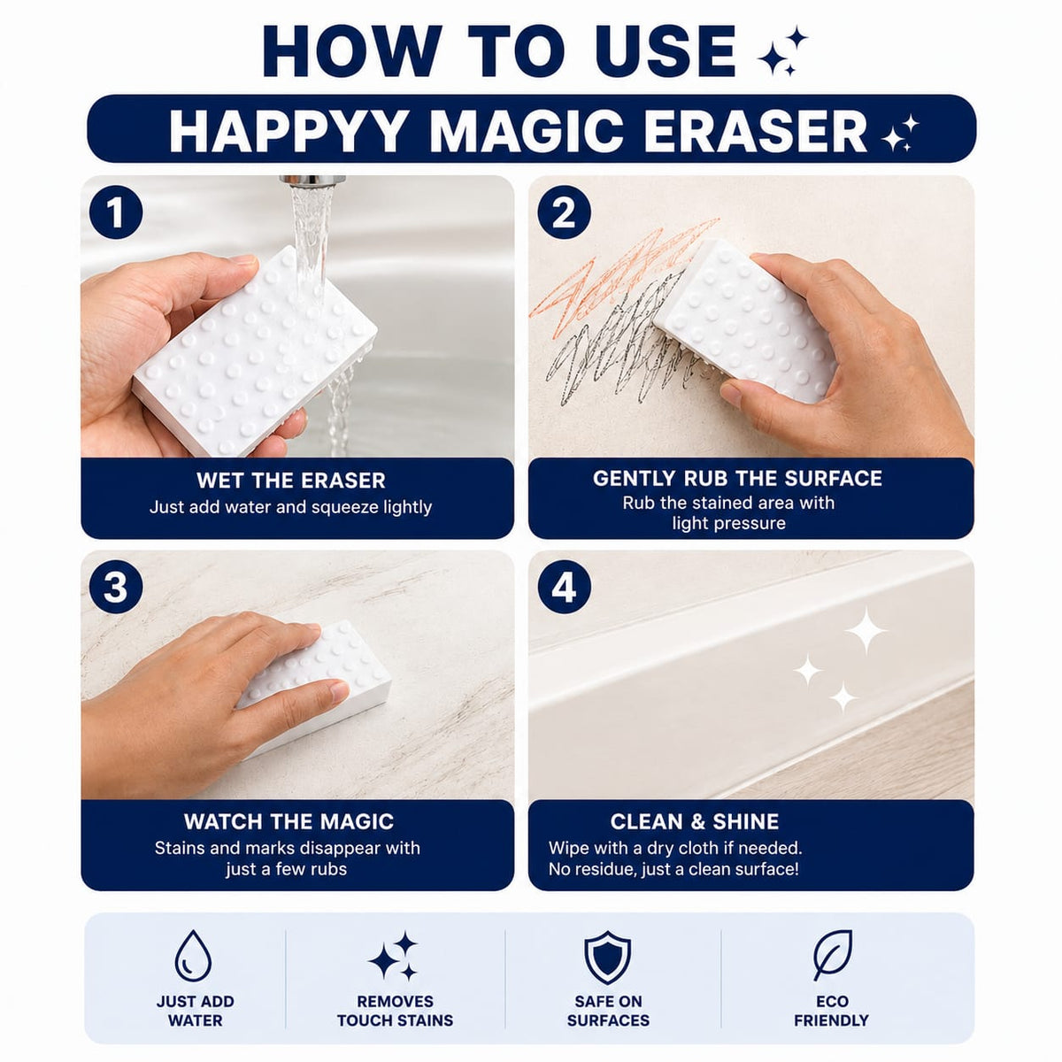 Happyy Magic Eraser – Powerful Multi-Surface Cleaning
