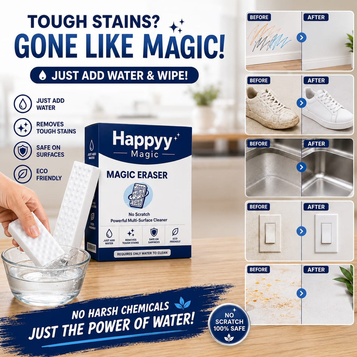 Happyy Magic Eraser – Powerful Multi-Surface Cleaning