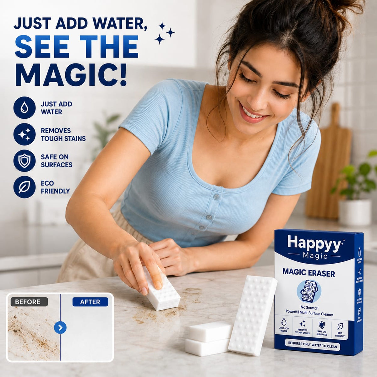 Happyy Magic Eraser – Powerful Multi-Surface Cleaning